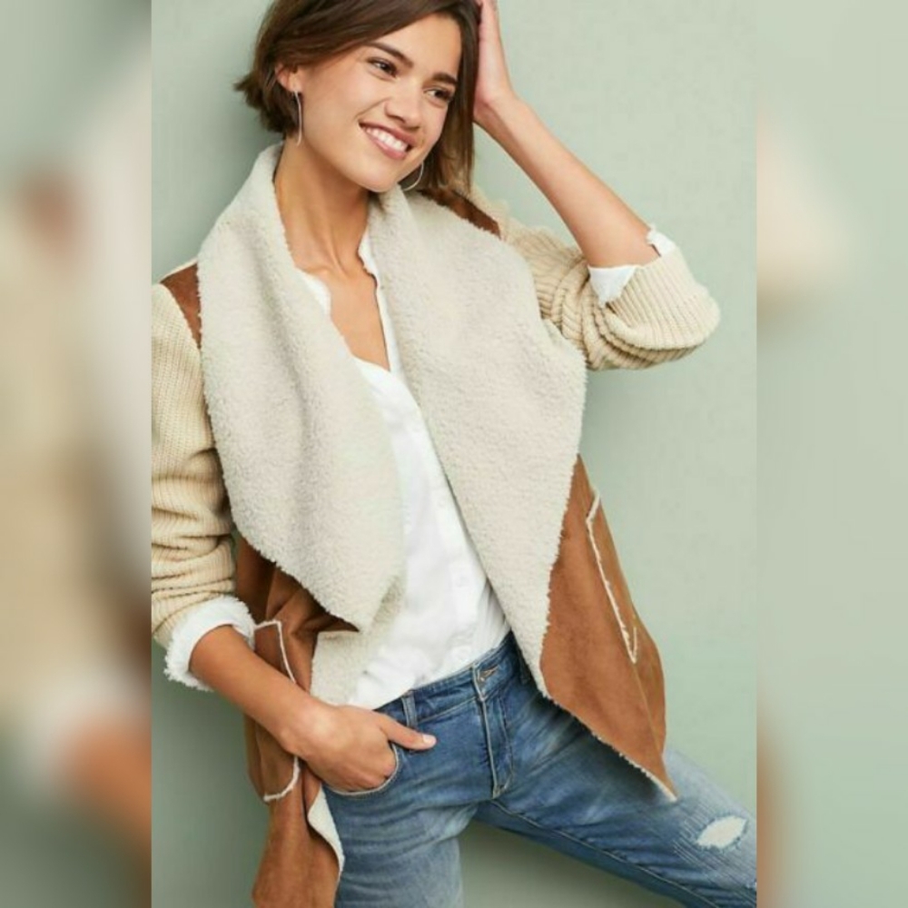 Anthropologie Moth Sherpa Moto Sweater cardigan